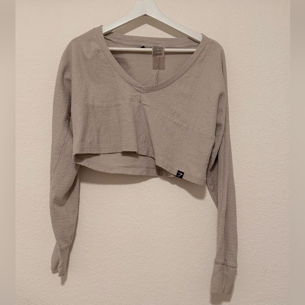 Gymshark taupe cropped terry cloth longsleeve size M